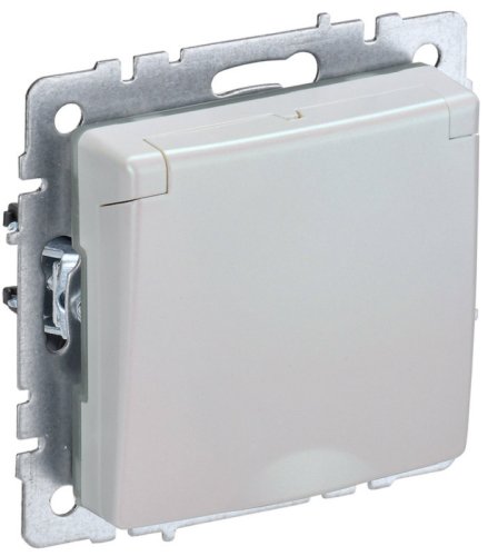 Розетка с заземлением без рамки IEK Brite РСбш10-3-44-БрЖ 1-м. крышка шторки IP44 жемчуг картинка